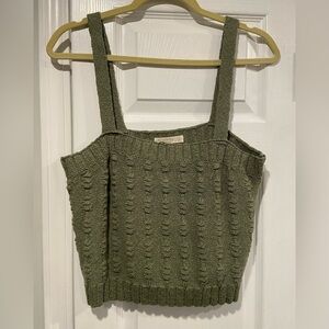 NWT Uncharted Threads Size L Dusty Olive Green Knit Cropped Cotton Tank Top